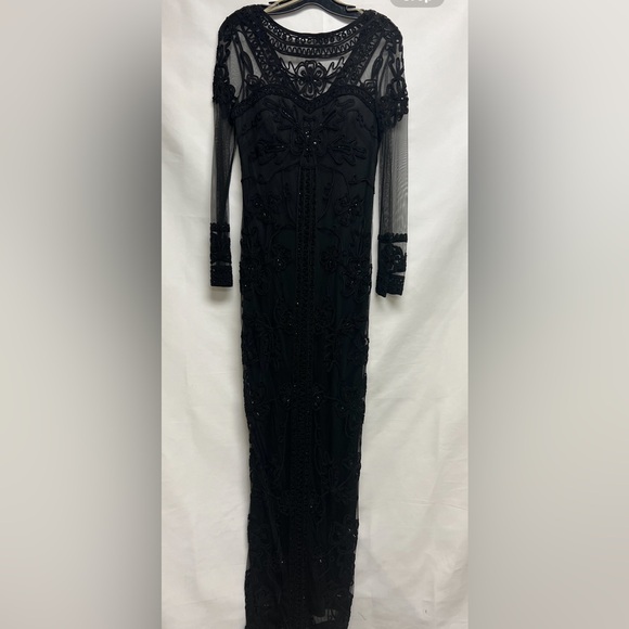 JS Boutique embroidered Long Sleeve illusion long gown - Picture 7 of 7